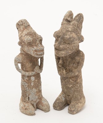 Lot 667 - A collection of Onile figures and Edan Ogboni staff/rod pommels