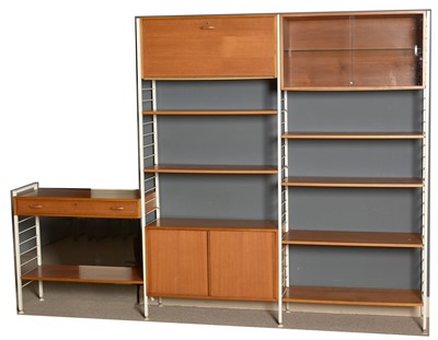 Lot 382 - Attributed to Staples Ladderax:  a mid-Century three bay wall unit.