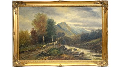 Lot 1007 - H* Graham - Driving Sheep over a Humpback Bridge | oil