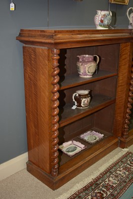 Lot 1091 - A large late Victorian walnut breakfront open bookcase