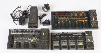 Lot 105 - Jim Dunlop CryBaby; Zoom GFX-8, Zoom GFX-5, Zoom GFX-4, qty power leads cables etc
