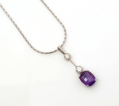 Lot 475 - An amethyst and diamond drop pendant