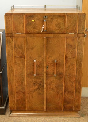 Lot 36 - An Art Deco burr walnut fitted gentleman's wardrobe