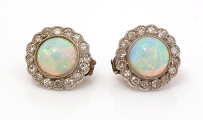Lot 490 - A pair of late Victorian opal and diamond cluster earrings
