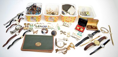 Lot 239 - A red bag containing costume jewellery and watches