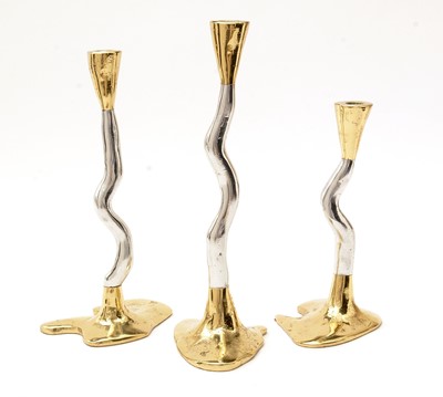 Lot 433 - David Marshall:  a cast brass and aluminium 'puzzle' candelabra.