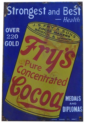 Lot 720 - Fry's Pure Concentrated Cocoa enamel advertising sign