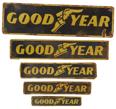 Lot 758 - A set of five graduated Good Year enamel advertising signs