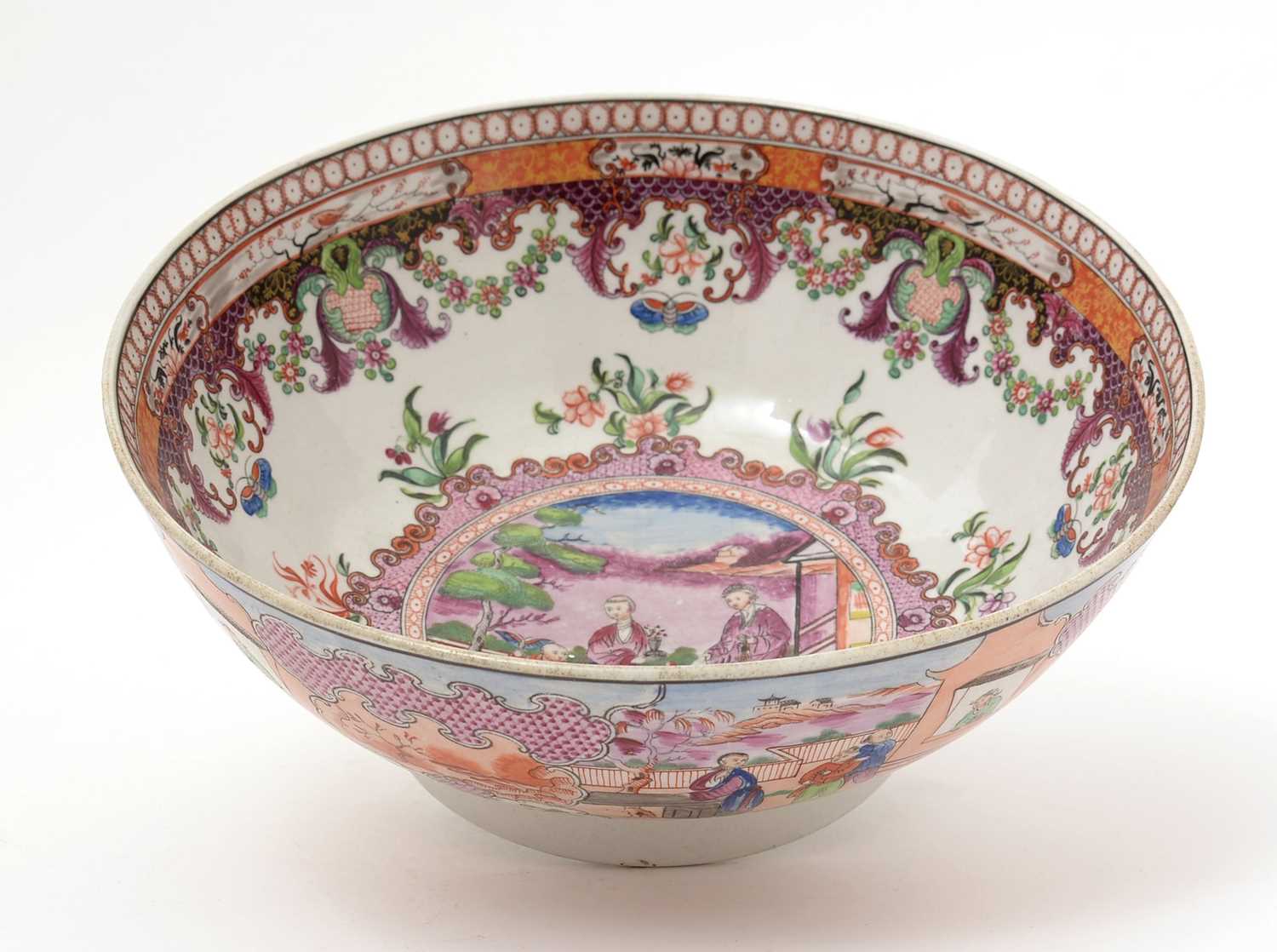 Lot 766 - A New Hall Boy in the Window pattern Punch Bowl