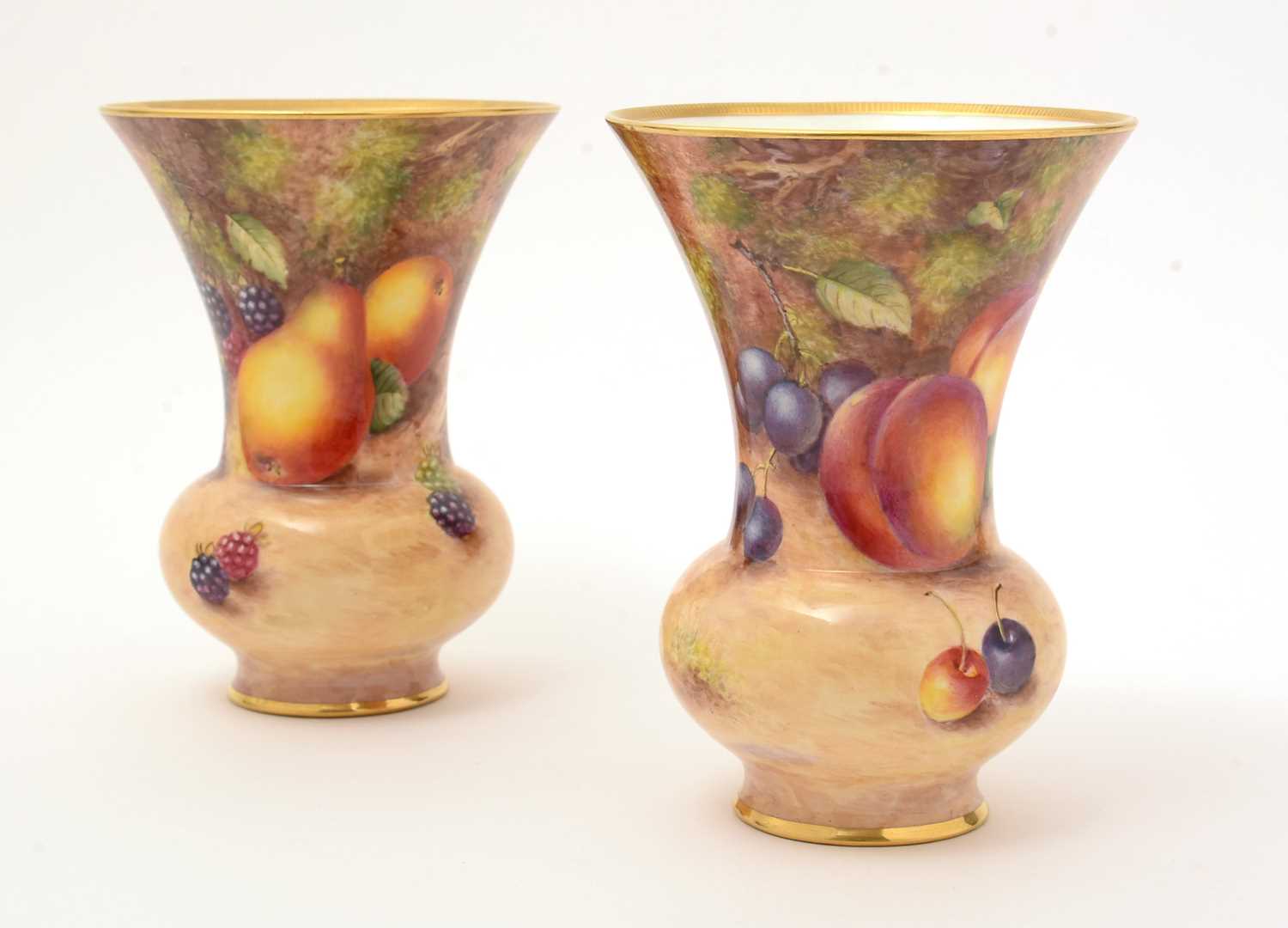 Lot 773 - Pair of Royal Worcester fruit-painted vases