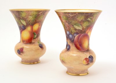 Lot 773 - Pair of Royal Worcester fruit-painted vases