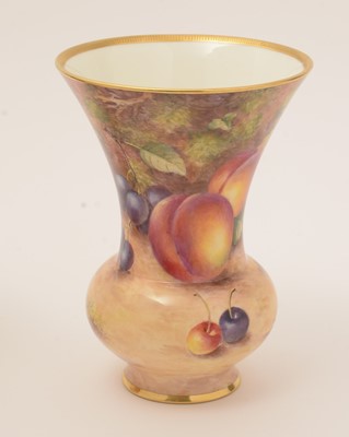 Lot 773 - Pair of Royal Worcester fruit-painted vases