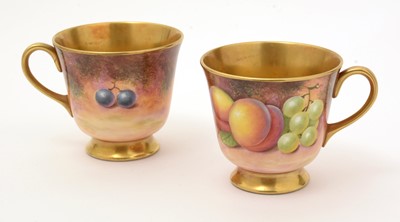 Lot 774 - Pair Royal Worcester fruit-painted cups.