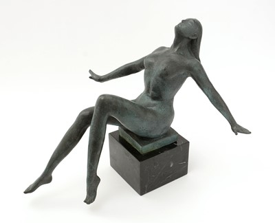Lot 467 - Milo: a modernist patinated bronze sculpture of a reclining female nude.