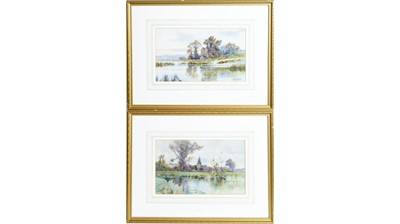Lot 854 - Alfred Fontville De Breanski - Eventide Lake Views | watercolour