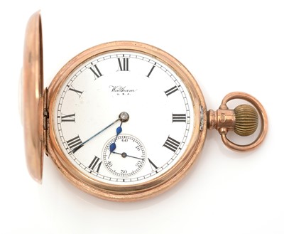 Lot 389 - Waltham, U.S.A.: a 9ct yellow gold cased half hunter pocket watch