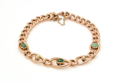 Lot 147 - A late Victorian 15ct yellow gold, turquoise and half pearl bracelet