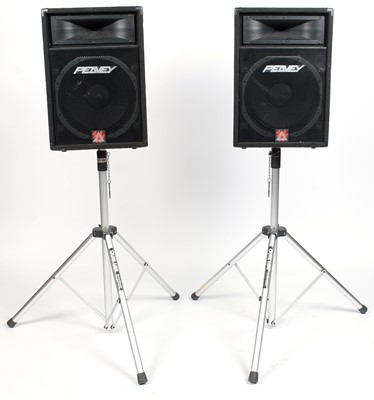 Lot 113 - Peavey XR 800F 9 Channel console and twin PA speakers