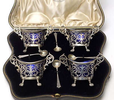 Lot 590 - An Edwardian set of four silver table salts, by James Aitchison