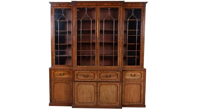Lot 1299 - A large and impressive George III mahogany breakfront secretaire bookcase
