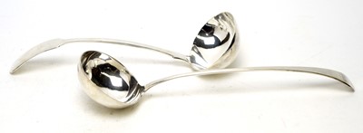 Lot 605 - Two George III Newcastle silver ladles.