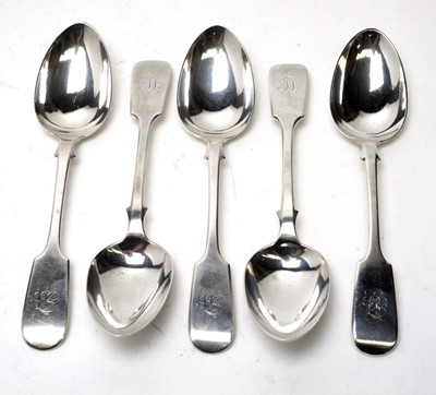 Lot 589 - Five Victorian silver dessert spoons, by Thomas Hart Stone
