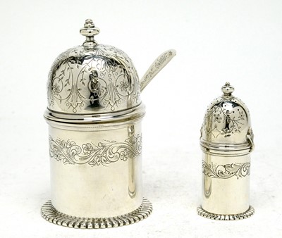 Lot 628 - Danish silver mustard pot and pepperette, by Preben Salomonsen