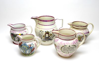 Lot 791 - Five Sunderland lustre Jugs