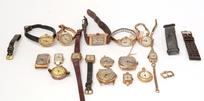 Lot 117 - A selection of gold, yellow metal and gilt cased cocktail, wrist and fob watches