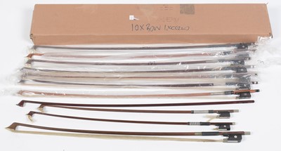 Lot 36 - 9 various violin bows, cello bow