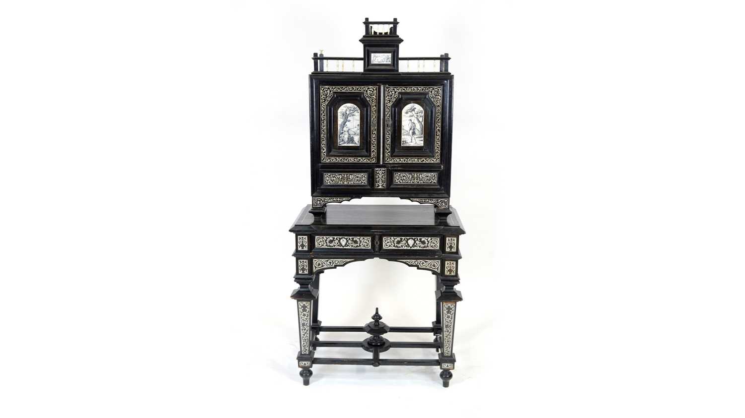 Lot 1095 - A 19th Century North Italian ivory inlaid ebony bonheur de jour.