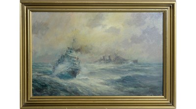 Lot 964 - Walter Holmes - Warships at Full Steam | oil