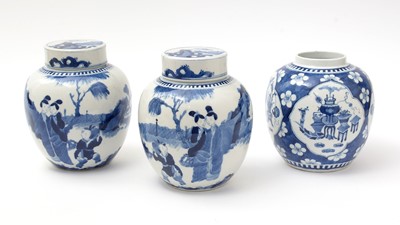 Lot 642 - Pair Chinese blue and white ginger jars and another.