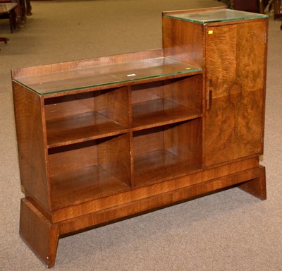 Lot 38 - An Art Deco burr-walnut bookcase/cabinet.