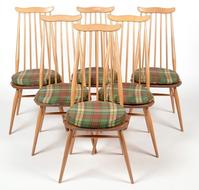 Lot 378 - Ercol: six elm and beech No. 369 Goldsmith Windsor chairs.