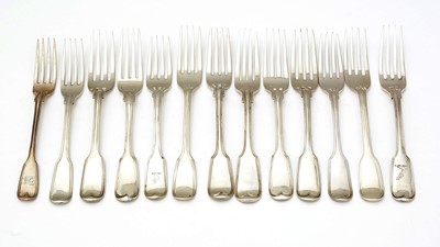 Lot 590 - A selection of thirteen 19th Century silver dessert forks