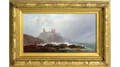 Lot 966 - George Blackie Sticks - Dunstanburgh Castle from the Rocks | oil