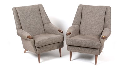 Lot 1357 - A pair of stylish mid-Century Afromosia armchairs, Early 1960's.British