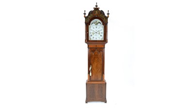 Lot 1176 - T. Gaskell, Knutsford: an ornate mahogany and satinwood banded longcase clock.