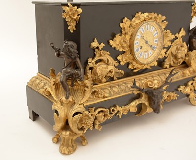 Lot 1142 - Raingo Freres: a large and impressive black slate, gilt and bronze mantel clock.