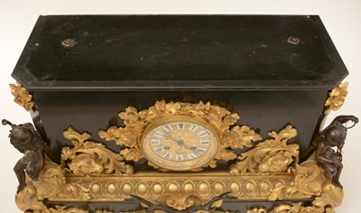 Lot 1142 - Raingo Freres: a large and impressive black slate, gilt and bronze mantel clock.