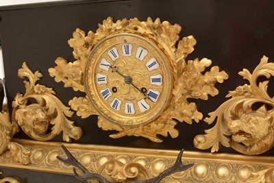 Lot 1142 - Raingo Freres: a large and impressive black slate, gilt and bronze mantel clock.