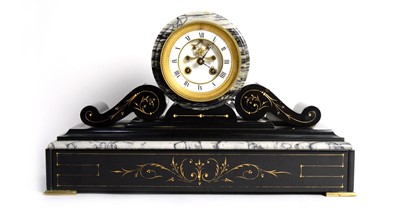 Lot 1150 - S. Marti & Cie: a 19th C black slate and variegated marble mantel clock.