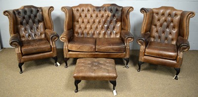 Lot 3 - A 20th Century button upholstered and studded four-piece lounge suite.