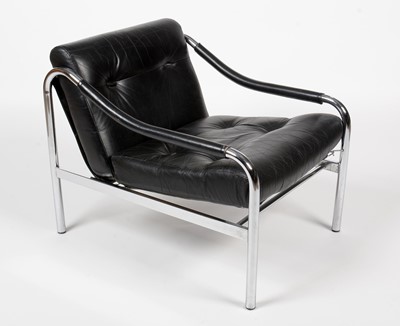 Lot 384 - Tim Bates for Pieff: a black leather and chrome metal armchair