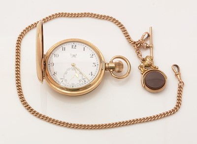 Lot 157 - A 9ct yellow gold curb link albert-chain with fob; and a gilt cased pocket watch