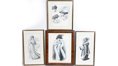Lot 727 - S. Jollie - Four Belle Epoque Fashion Studies | watercolour en grisaille