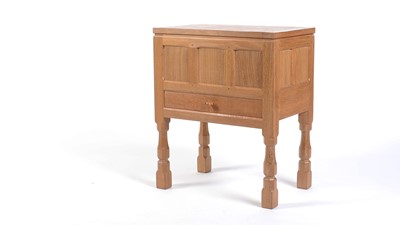 Lot 1270 - Workshop of Robert ‘Mouseman’ Thompson (Kilburn): an oak sewing workbox.