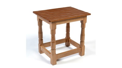 Lot 1285 - Workshop of  Robert ‘Mouseman’ Thompson (Kilburn): a carved oak side table.