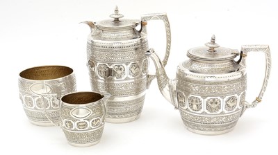 Lot 549 - A late Victorian four piece plated tea service, by Kerr & Phillips